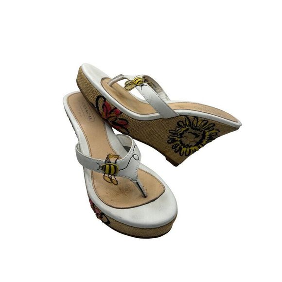 Coach Shoes - Coach Mattie Bumblebee Wedge Sandals Womens 6.5 Thong Spring Bee Heels